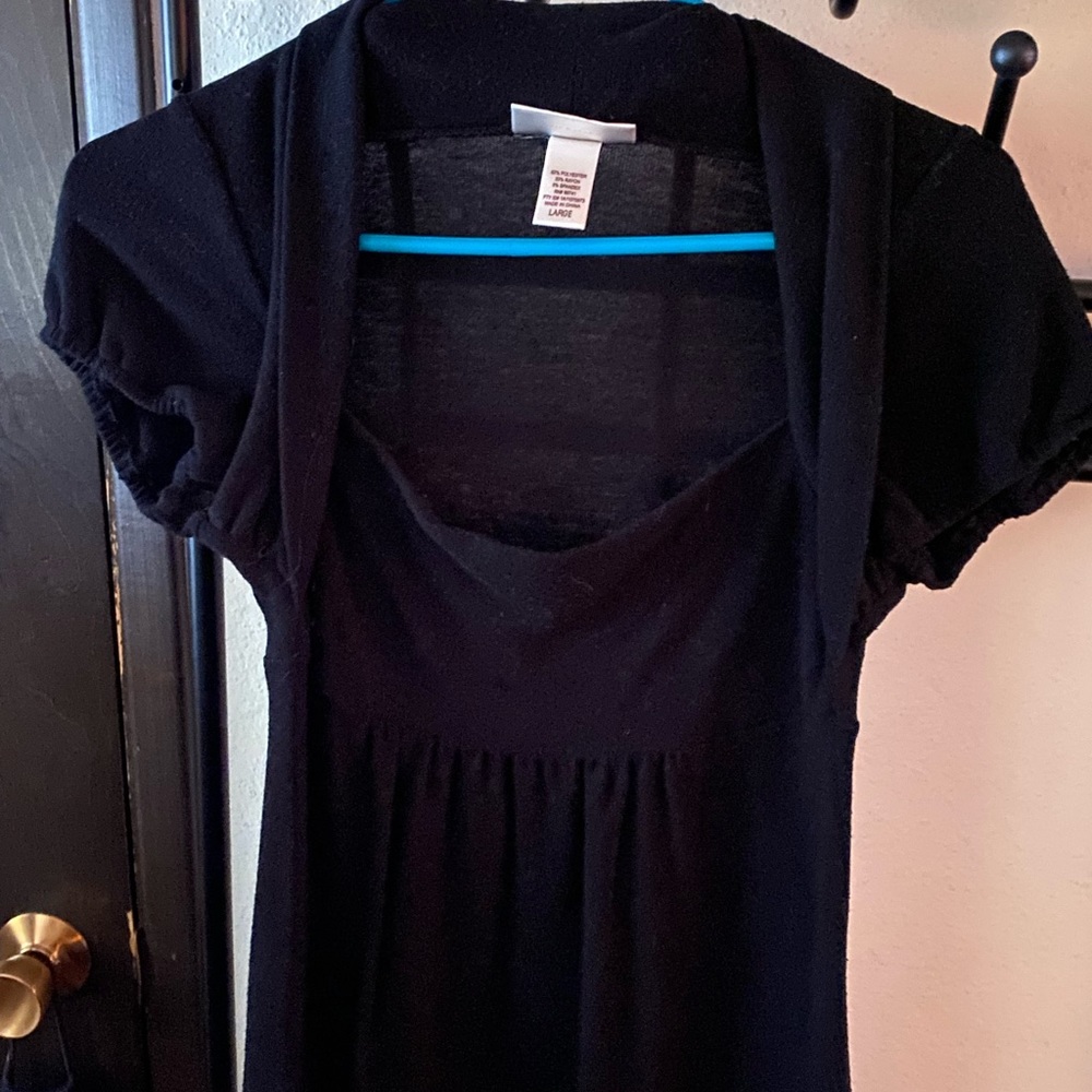 SELF ESTEEM Size Large Short Sleeved Black Scoop Neck Top